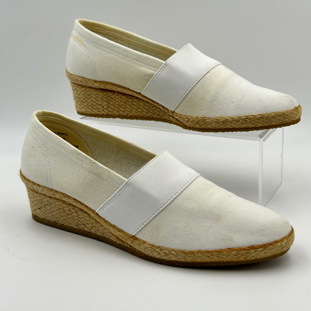 Grasshoppers Wedge Espadrille Women 9M White Canvas Slip On Coastal Summer